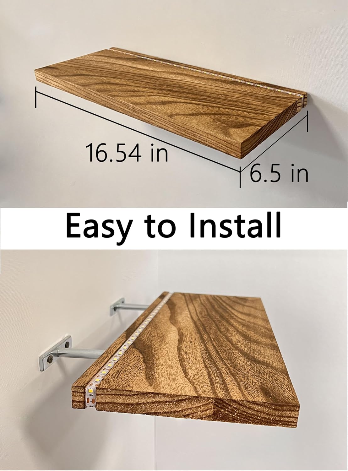 Comtelek Floating Shelves with LED Lights Set of 2