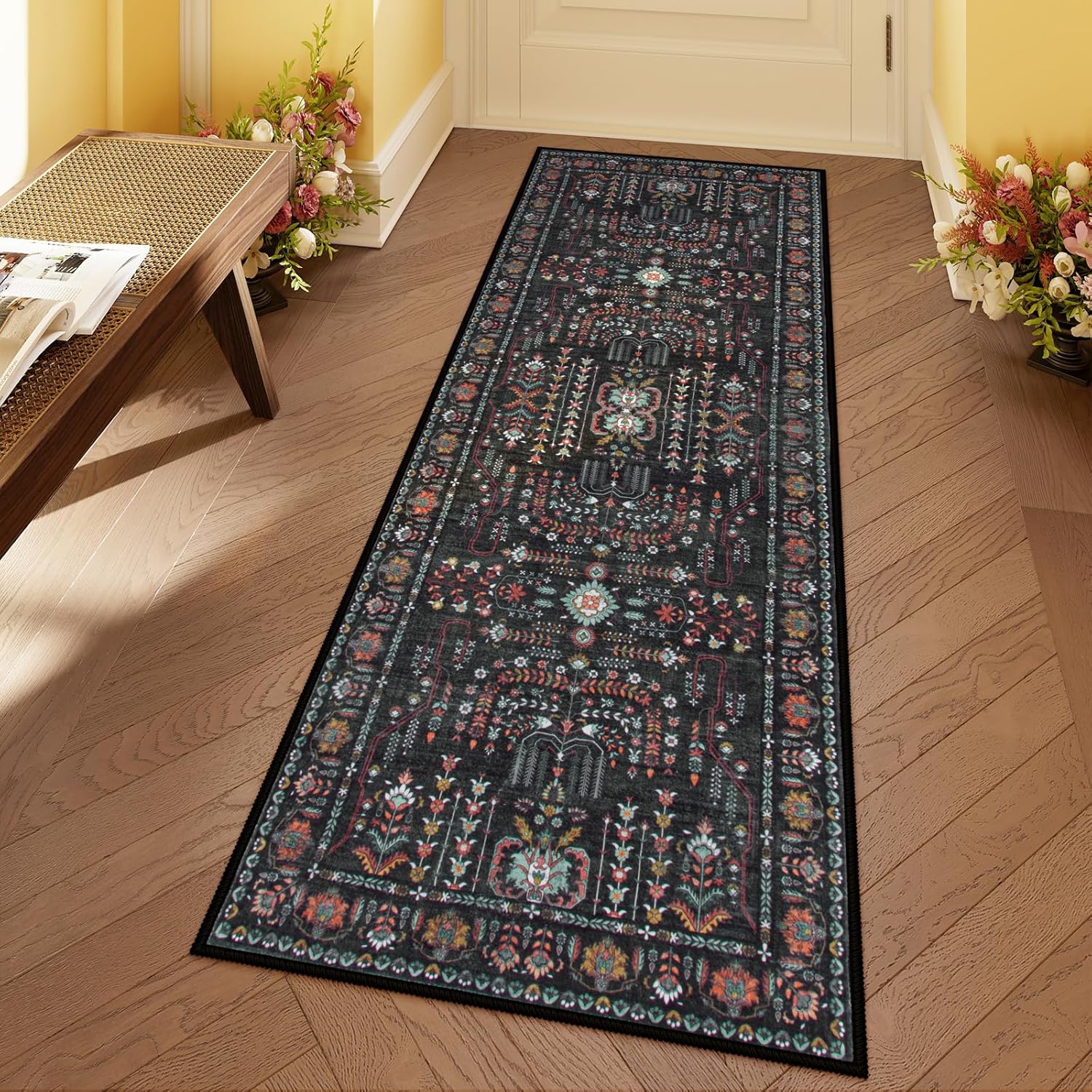 Moynesa Boho Black Rug Runners for Hallways