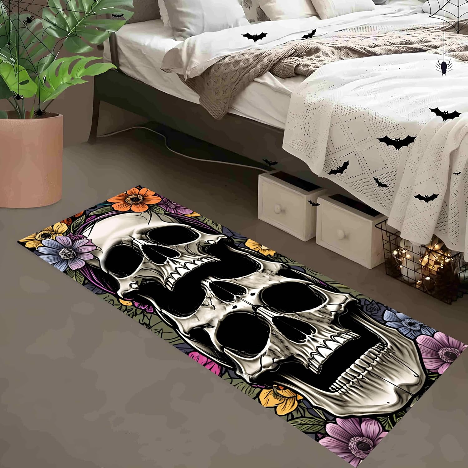 Halloween Ghost Runner Rug with Skull Pumpkin Design