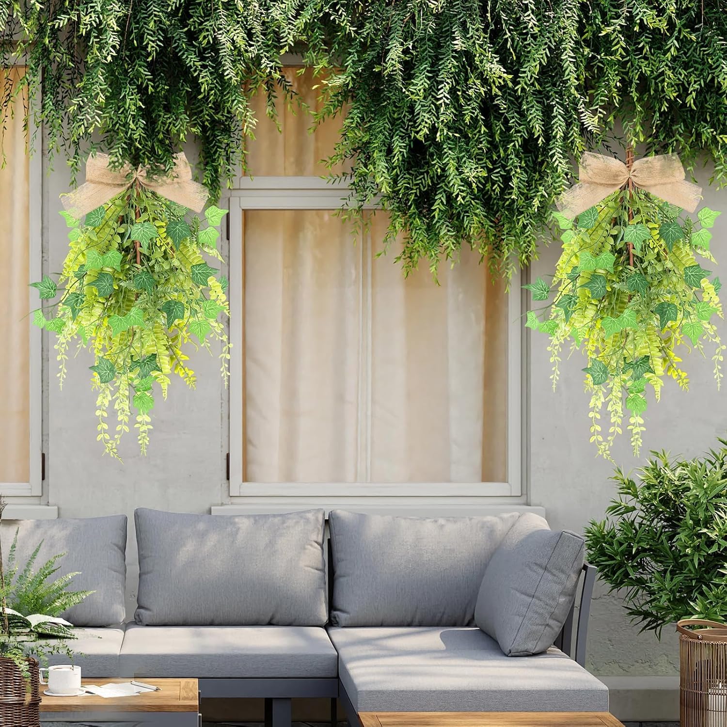 2 Pcs 24 Inch Artificial Green Fern Teardrop Wreath