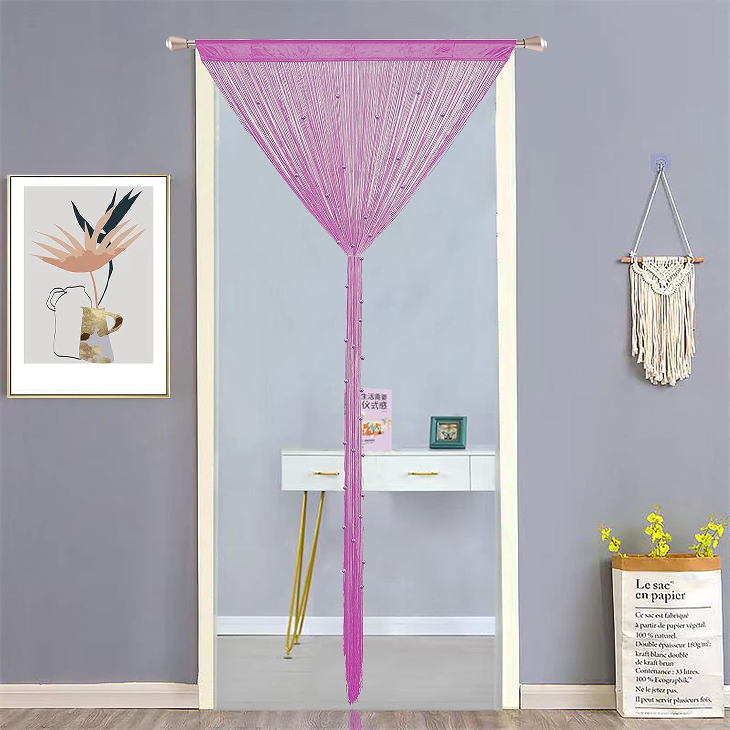 Beaded Curtain Door Decor with Rose Design