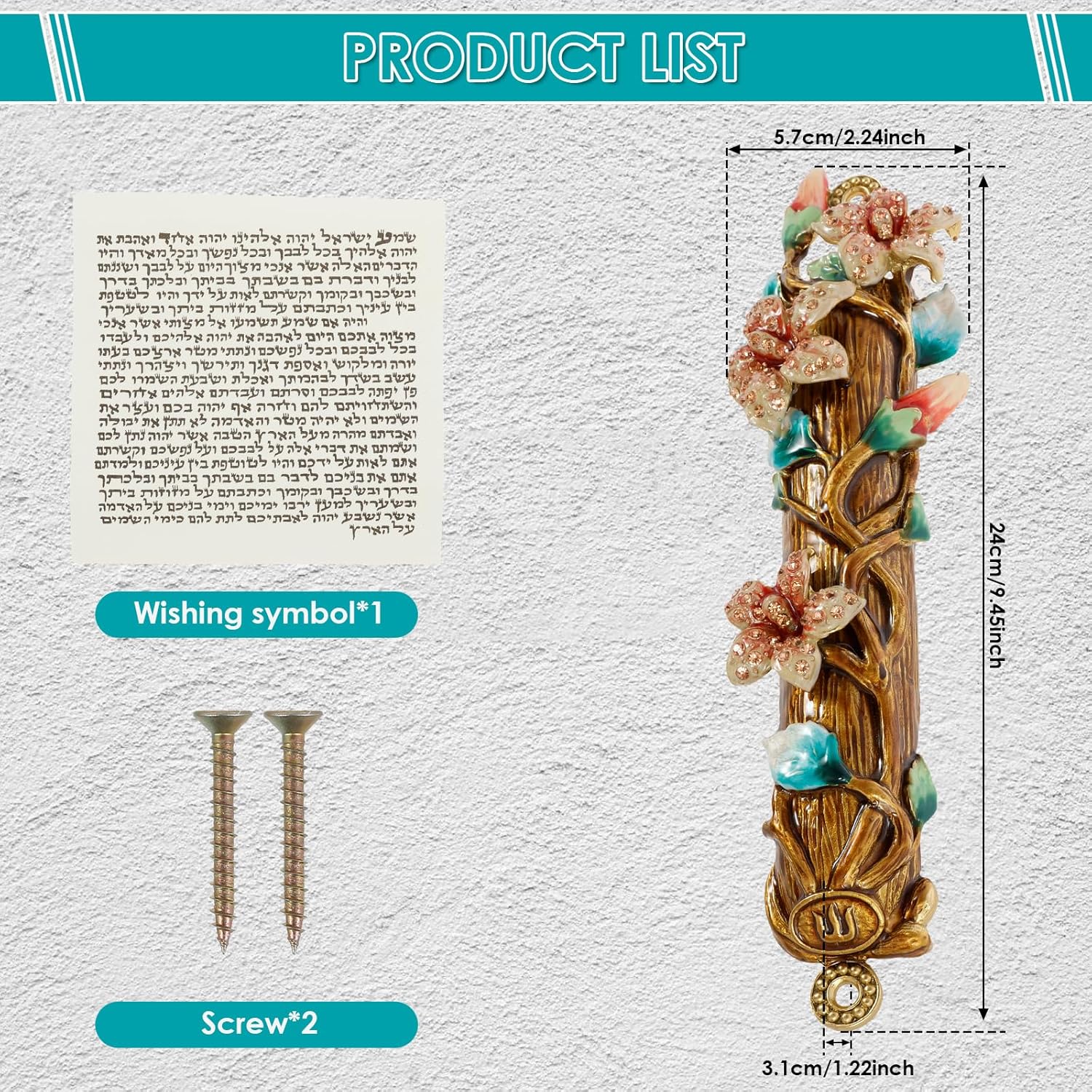 Hand-Painted Elegance Mezuzah 945 Inches Metal Design for Home and Parties