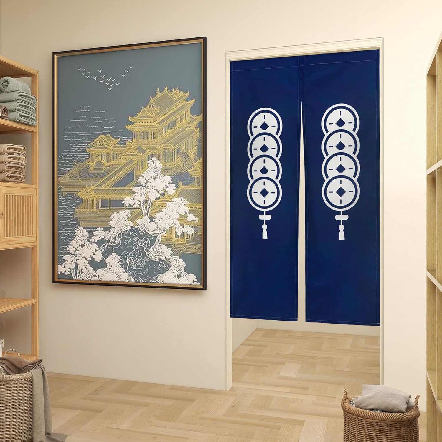 LIGICKY Japanese Noren Curtain Door Divider 335x59 Inch Navy Blue