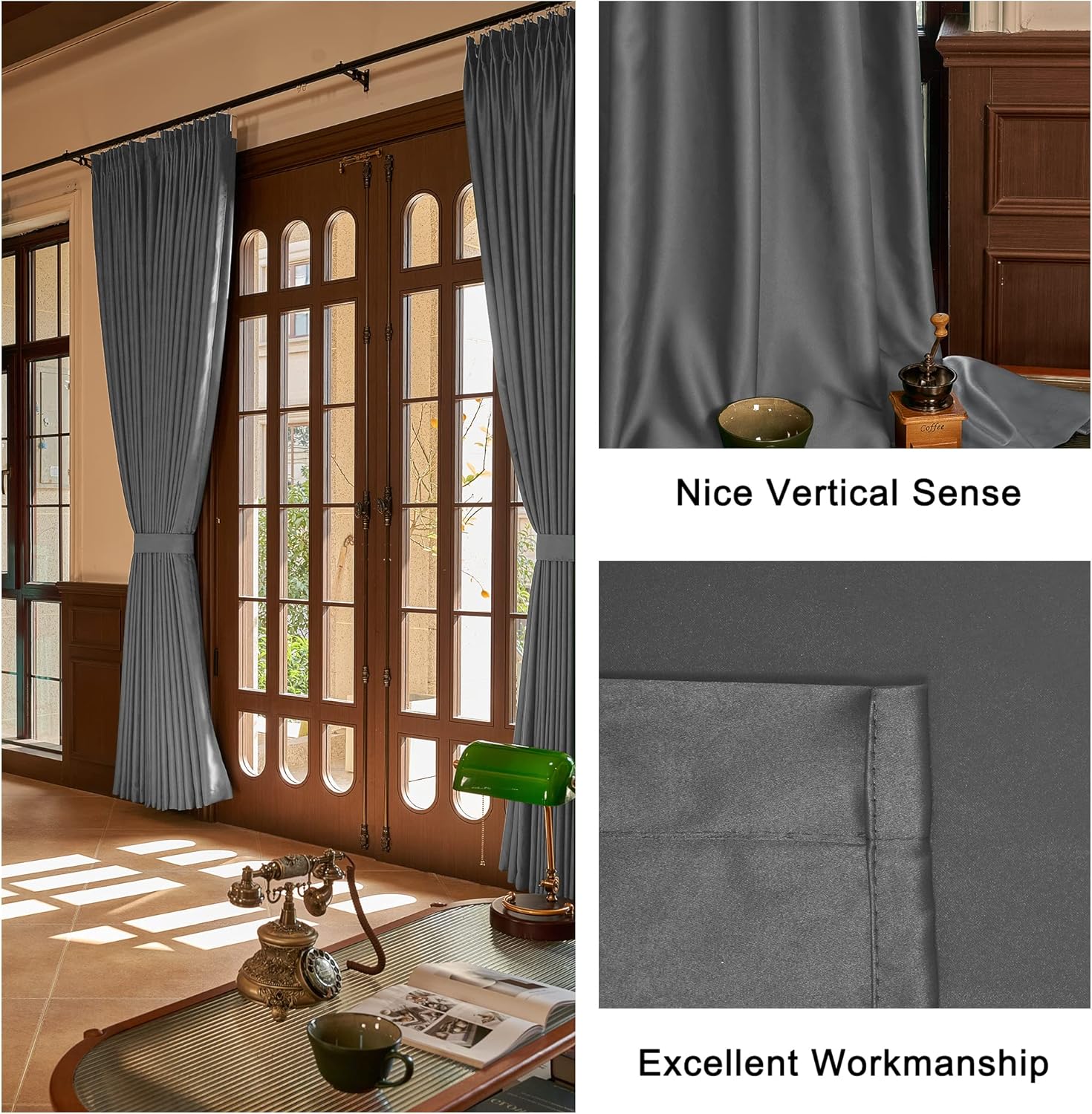 HUTO Grey Pinch Pleat Thermal Curtains 96 Inches Long for Living Room