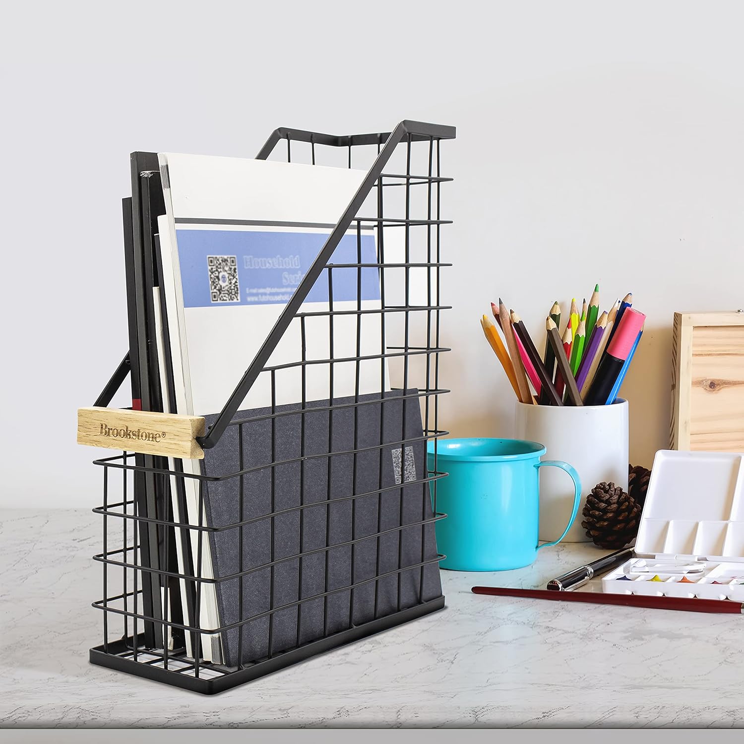 Brookstone Magazine File Holder Office Desk Organizer with Open Design