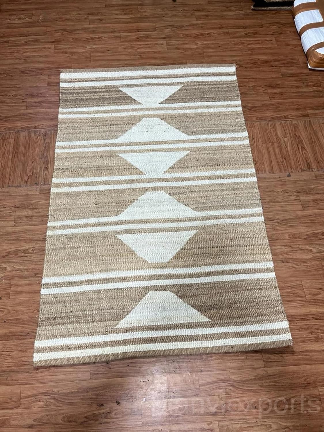 White Striped Jute Runner Rug - Custom Size Diamond Pattern