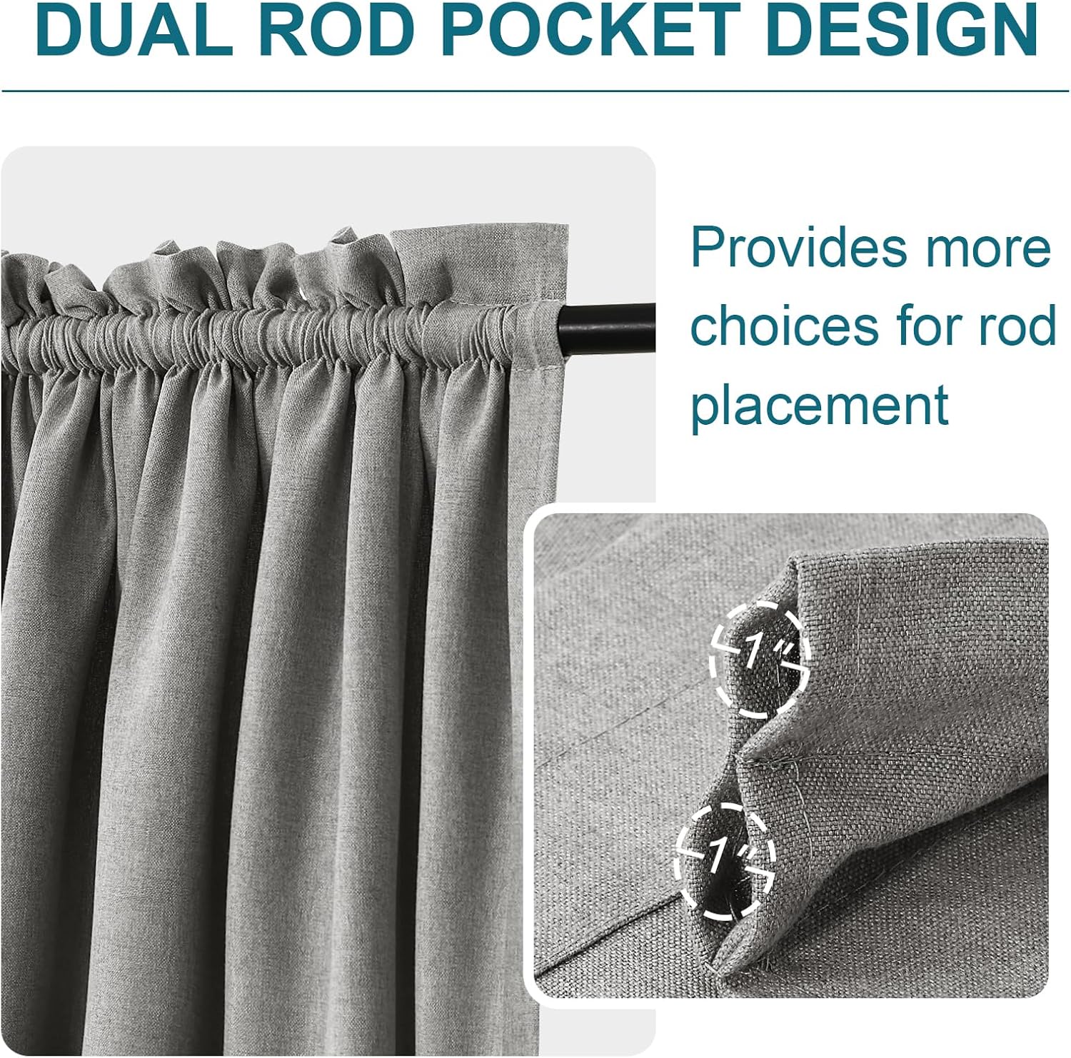 Turquoize Thick Linen Door Curtain with Tieback - Gray