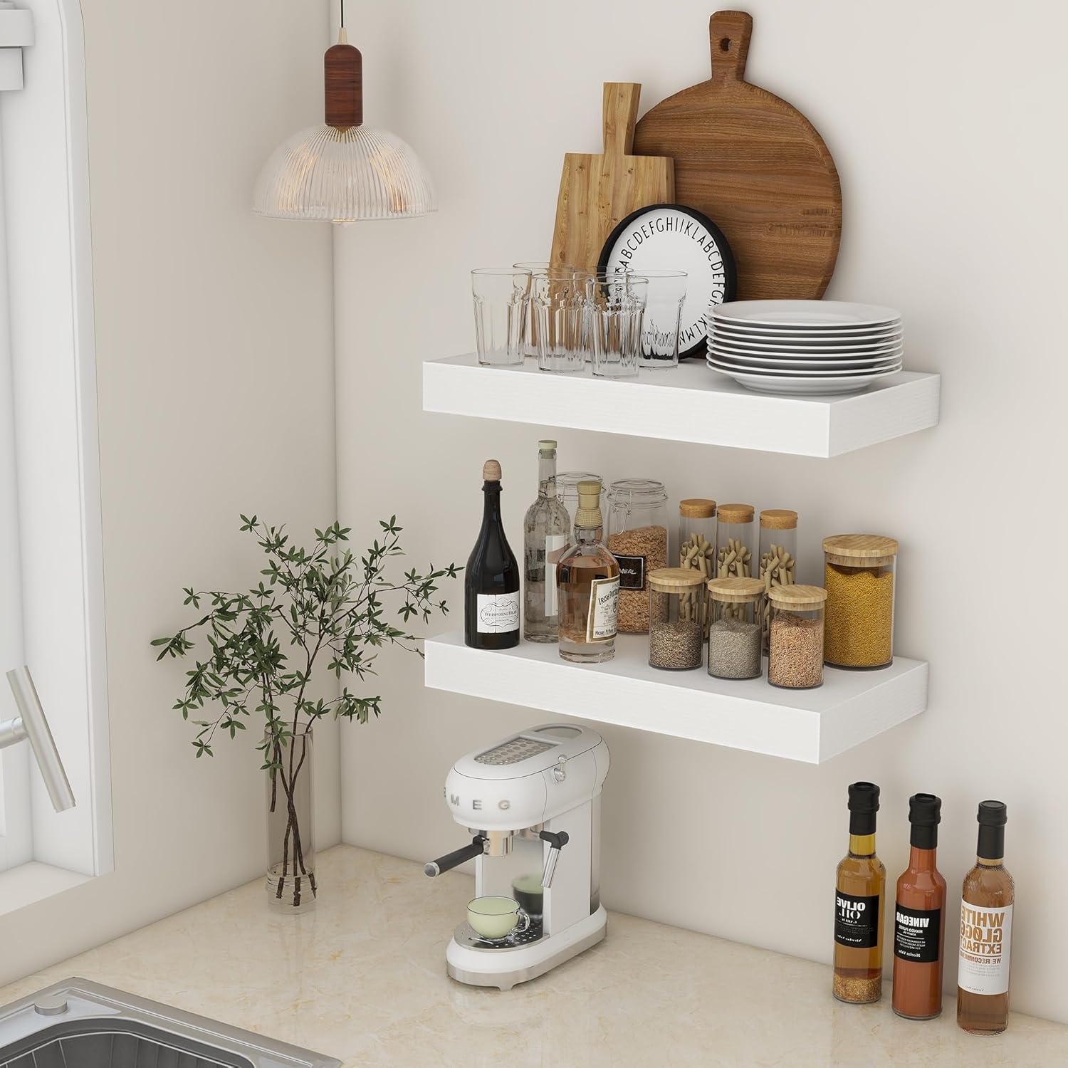 White Floating Shelves Set of 2 24x12 Deep Wood Shelves