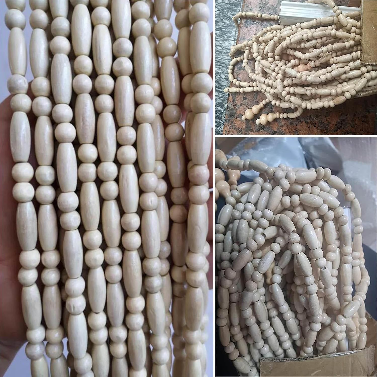 Natural Wood Beaded Curtain - Handmade 70 Strands 140x210cm