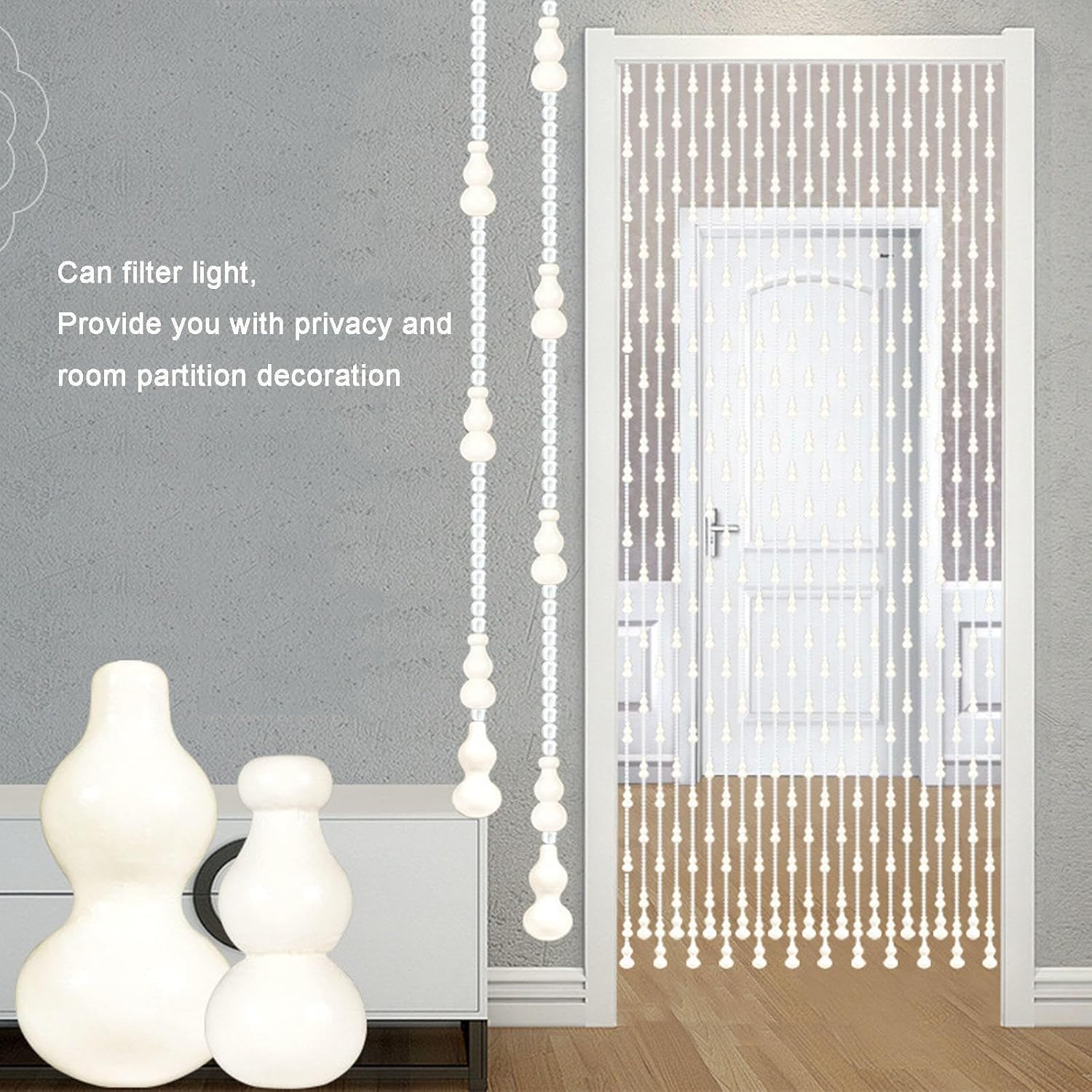 Wood Beaded Curtain with Gourd Shape Beads 32 Strands 105x205cm