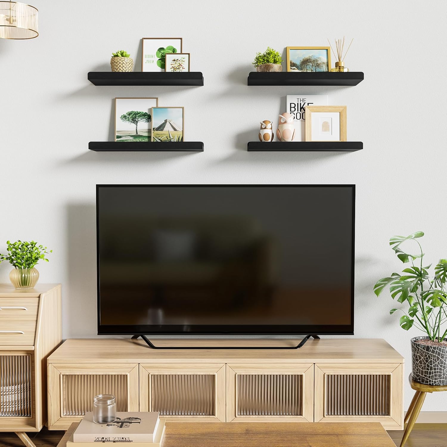 Love-KANKEI 4 Pack Black Floating Wall Shelves