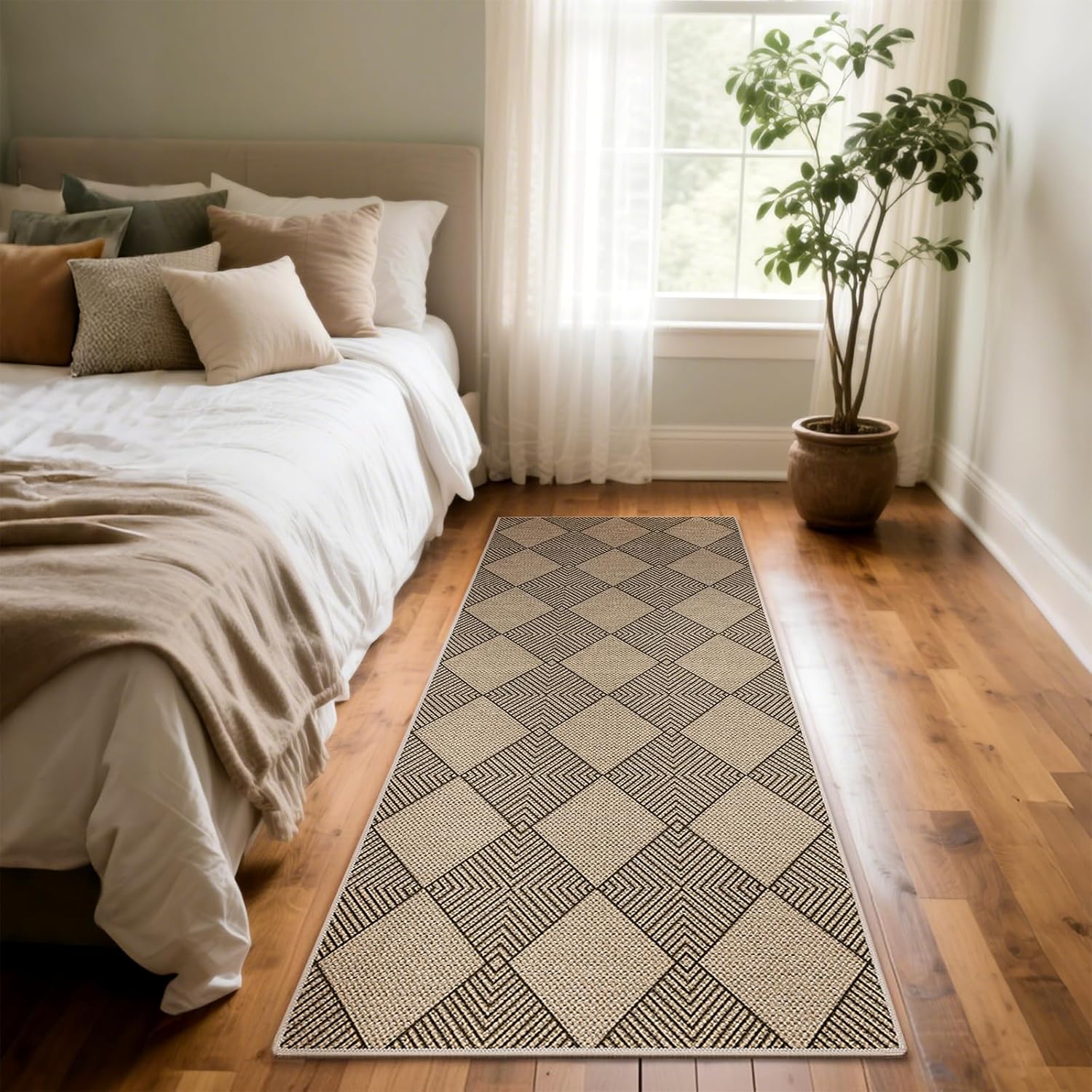 SHACOS Easy Jute 2x5 ft Runner Rug - Brown Plaid