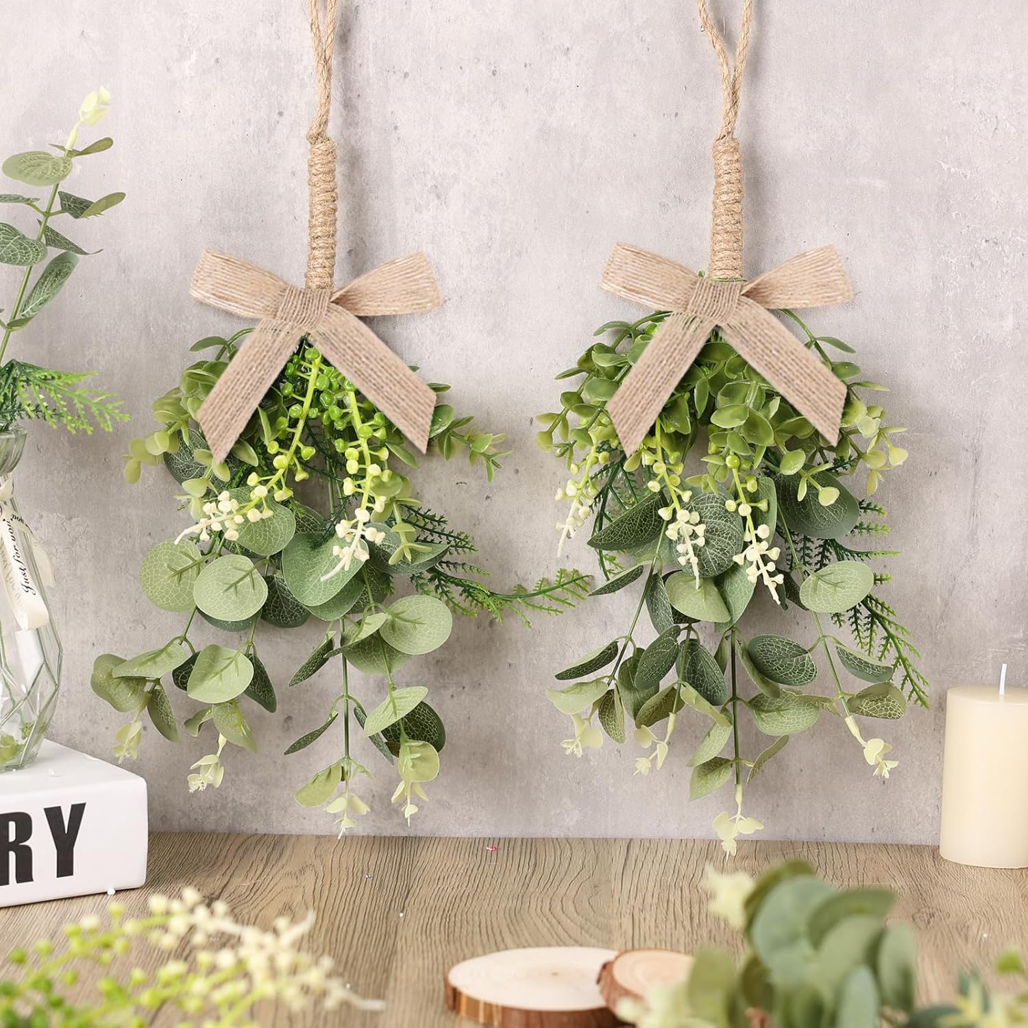 17 Inch Eucalyptus Wreaths 2 PCS Farmhouse Door Decor