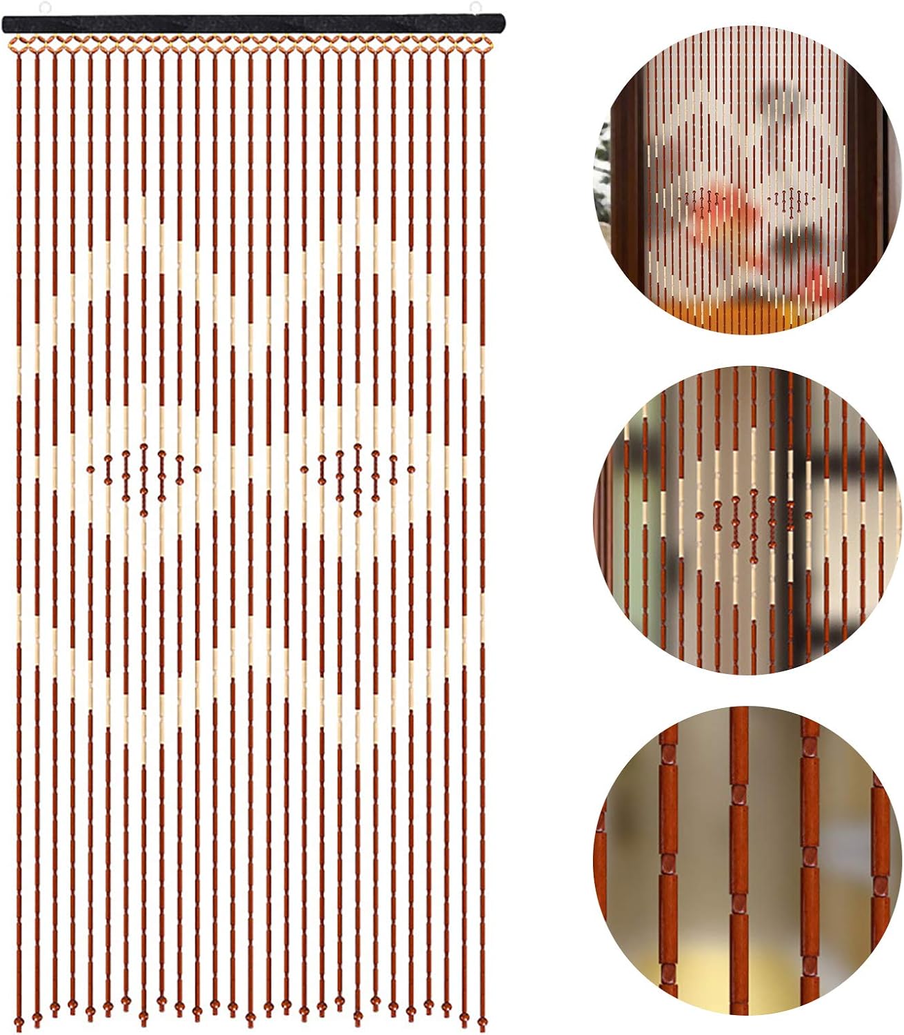 Wooden Bead Door Curtain with Jagged Pattern 27 Lines