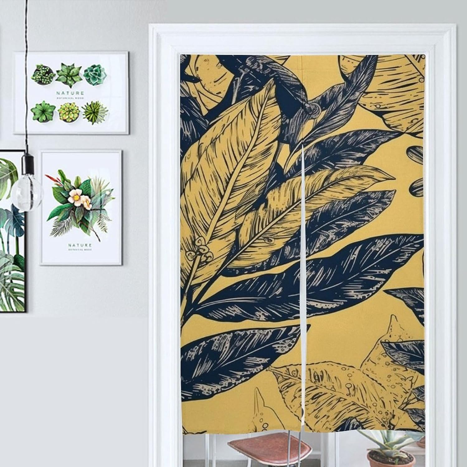 Japanese Noren Door Curtain with Mongolian Leaf Print