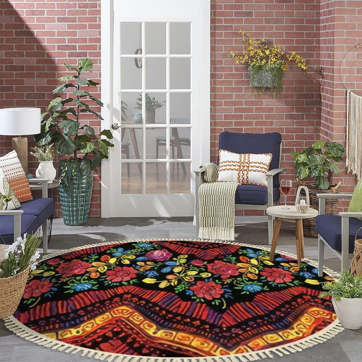 4 Round Tassel Carpet Bohemian Vintage Design