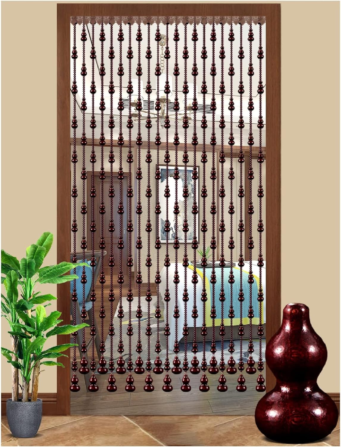 ZHANGQINGXIU Wooden Bead Curtain Retro Style Door Divider