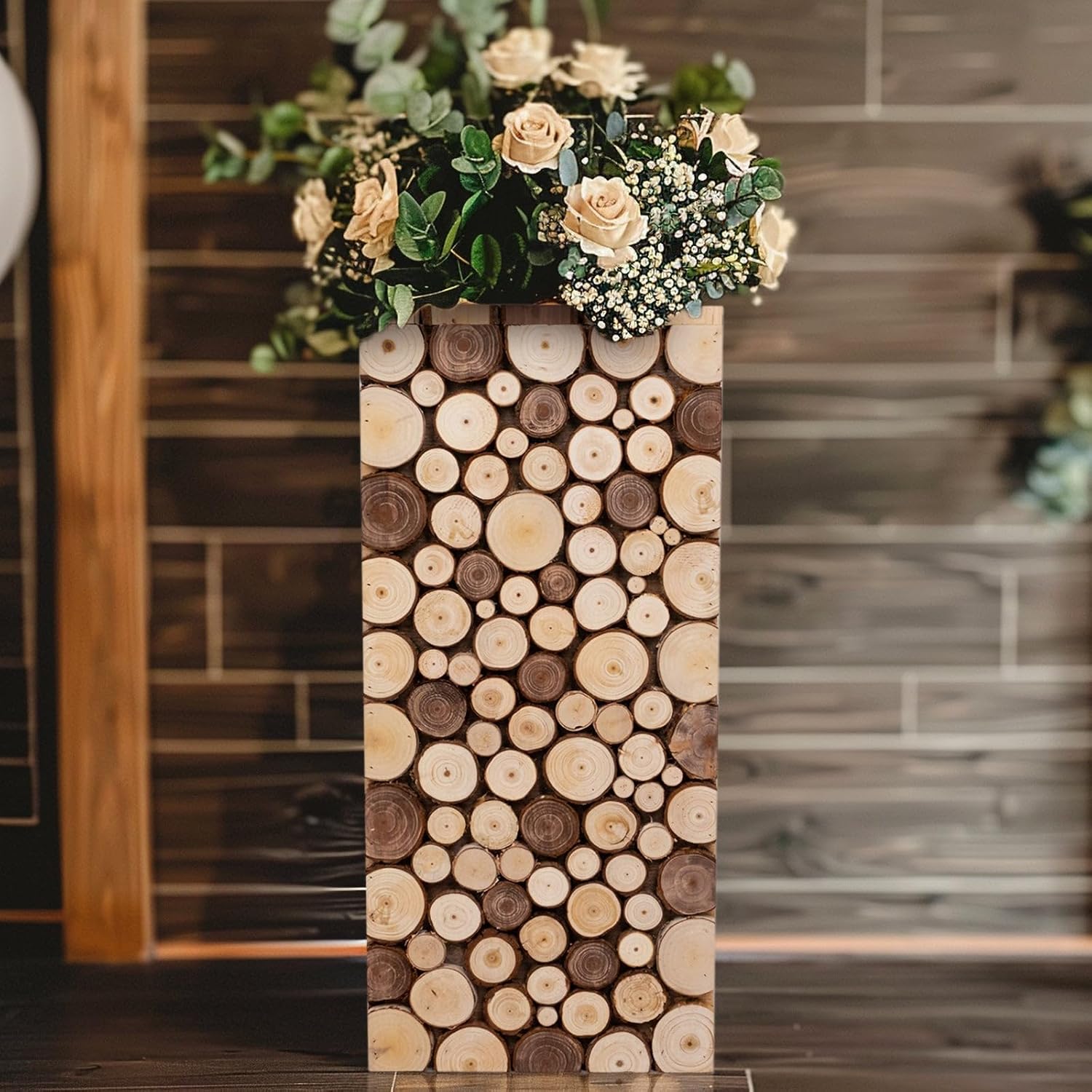 Efavormart Natural Wooden Slices Pedestal Stand 24 Inch