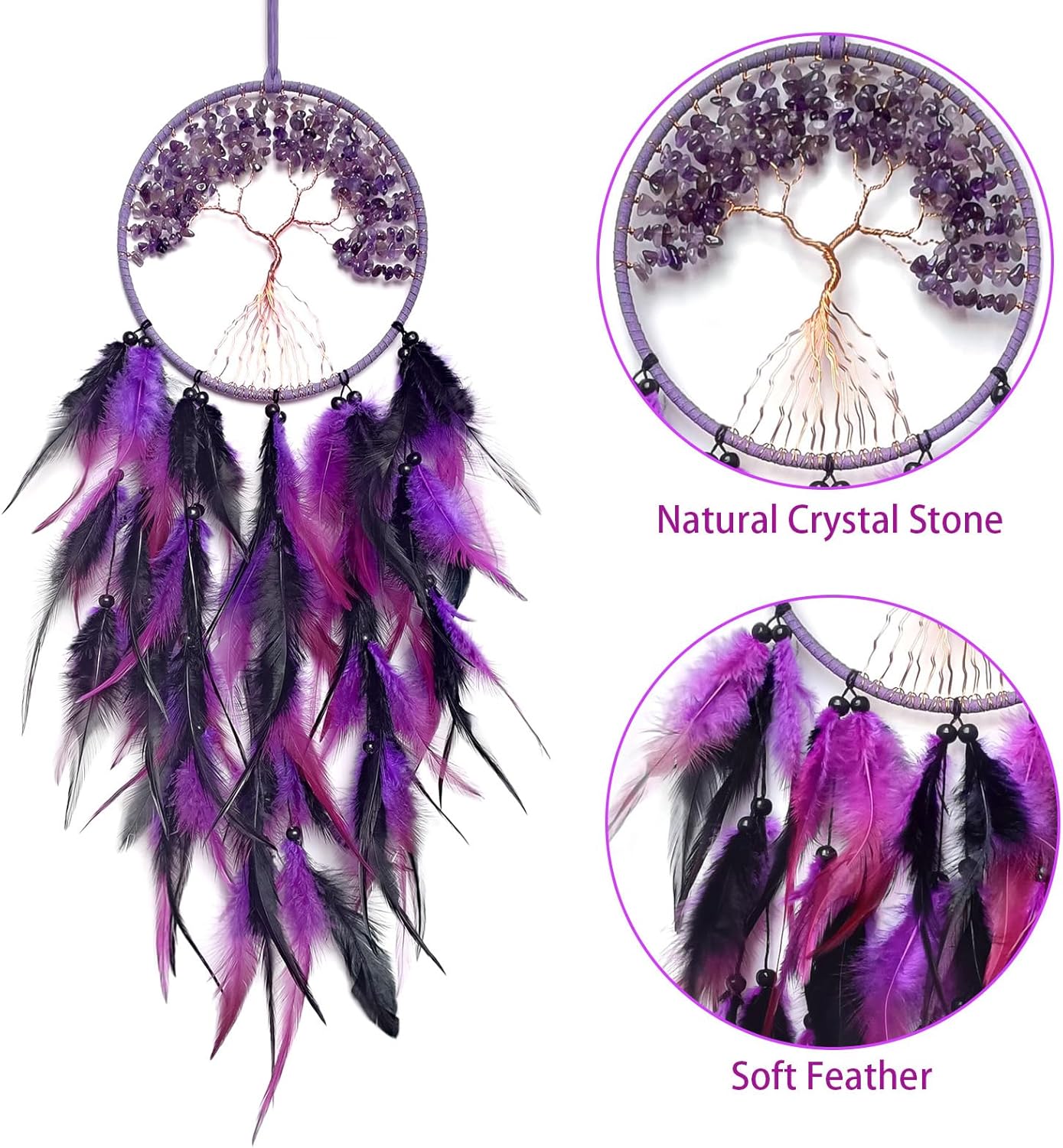 RAGKUU Black Purple Dream Catcher Wall Decor