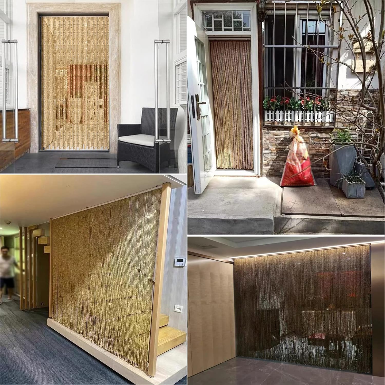 Wood Beaded Curtain for Doorway and Room Divider