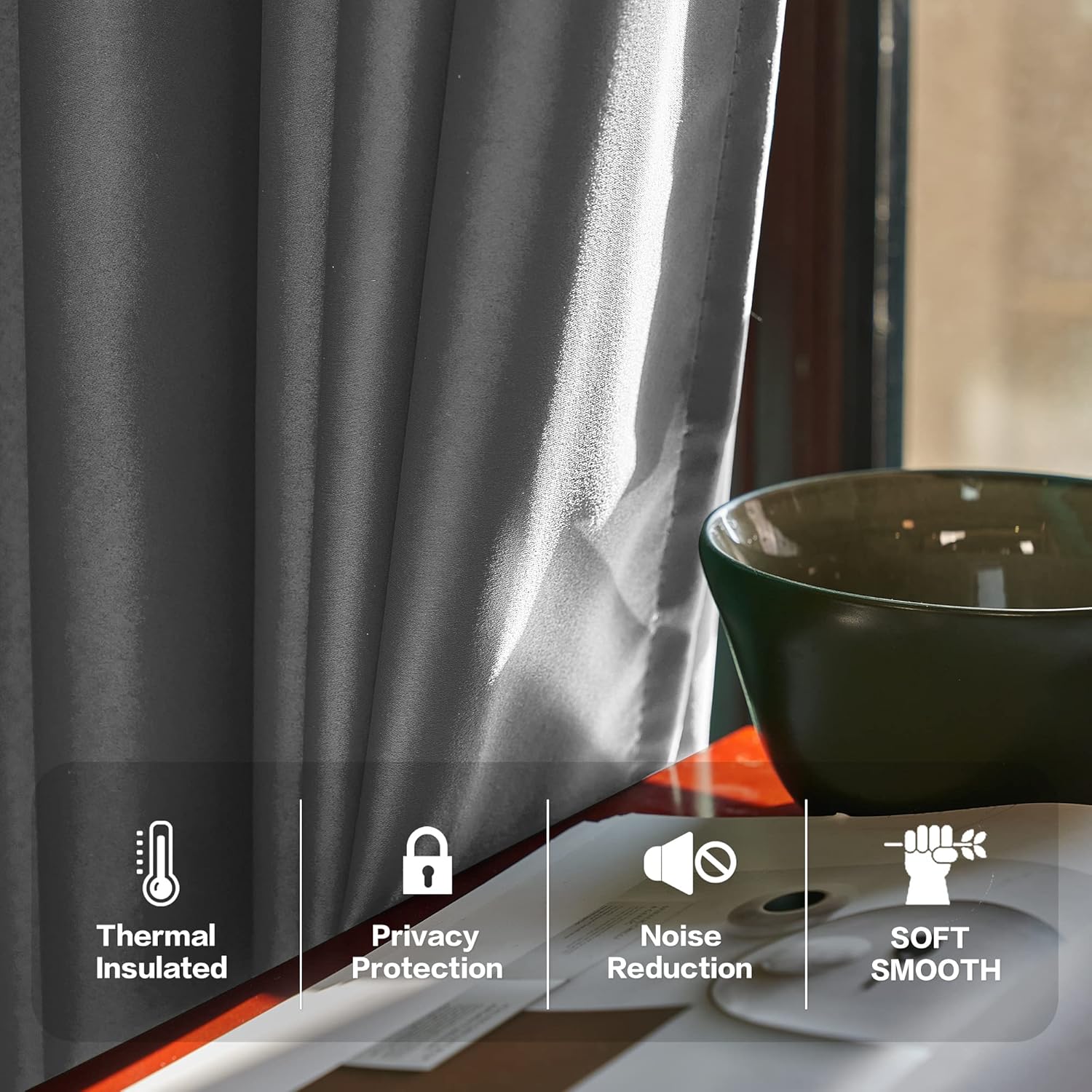 HUTO Grey Pinch Pleat Thermal Curtains 96 Inches Long for Living Room