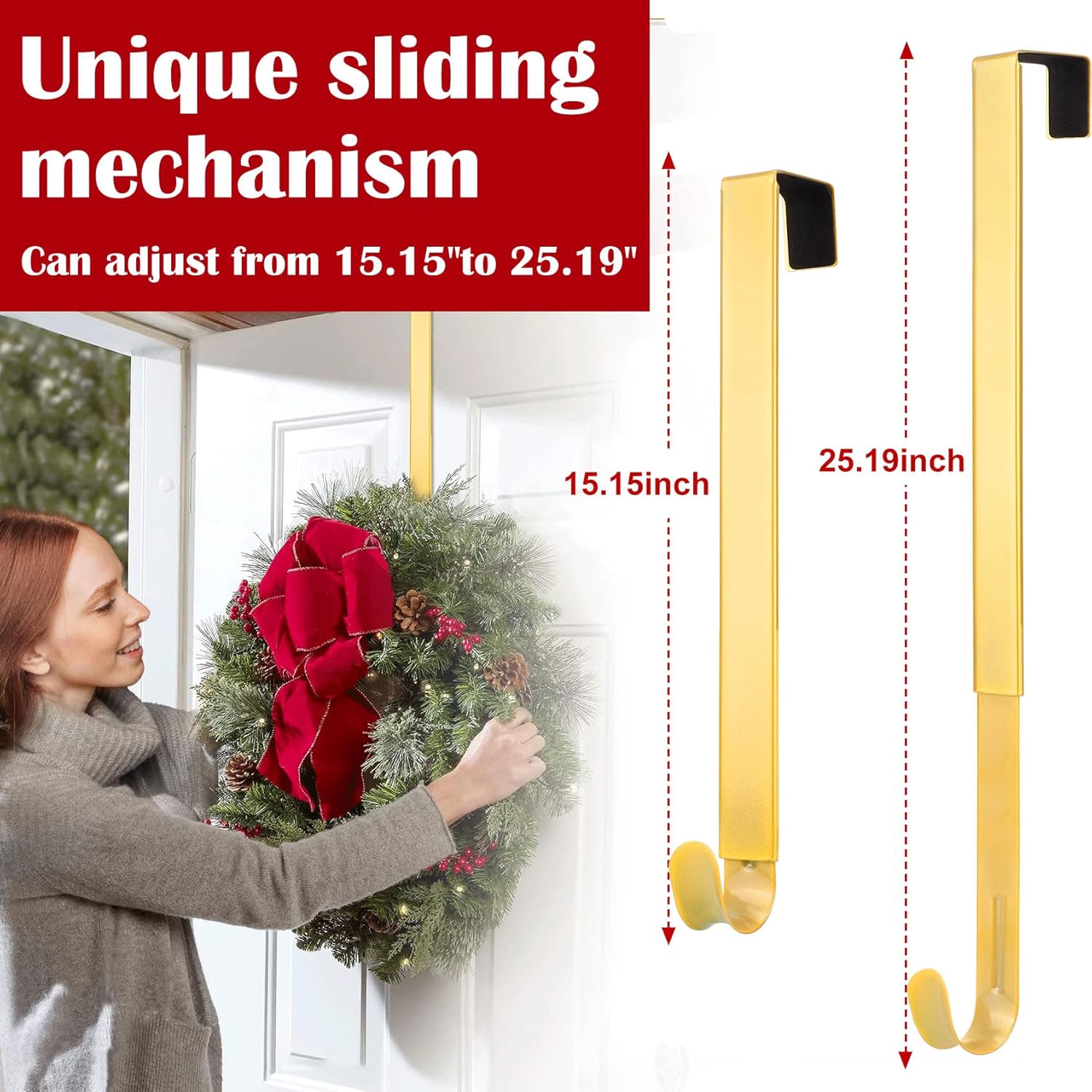 Adjustable Wreath Hanger for Front Door Non Scratch 20lbs Metal Hook