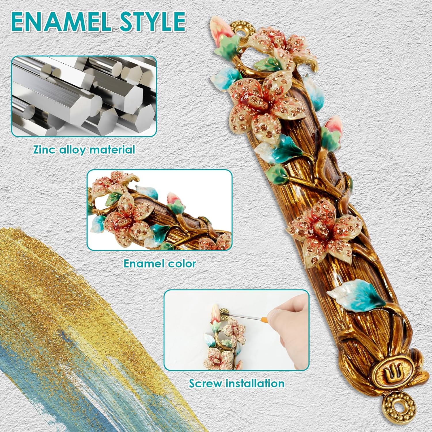 Hand-Painted Elegance Mezuzah 945 Inches Metal Design for Home and Parties