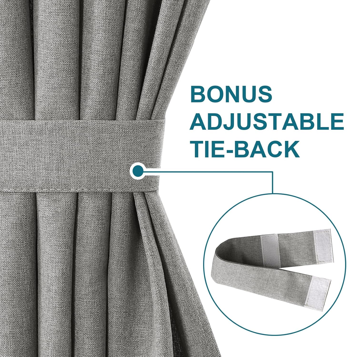 Turquoize Thick Linen Door Curtain with Tieback - Gray