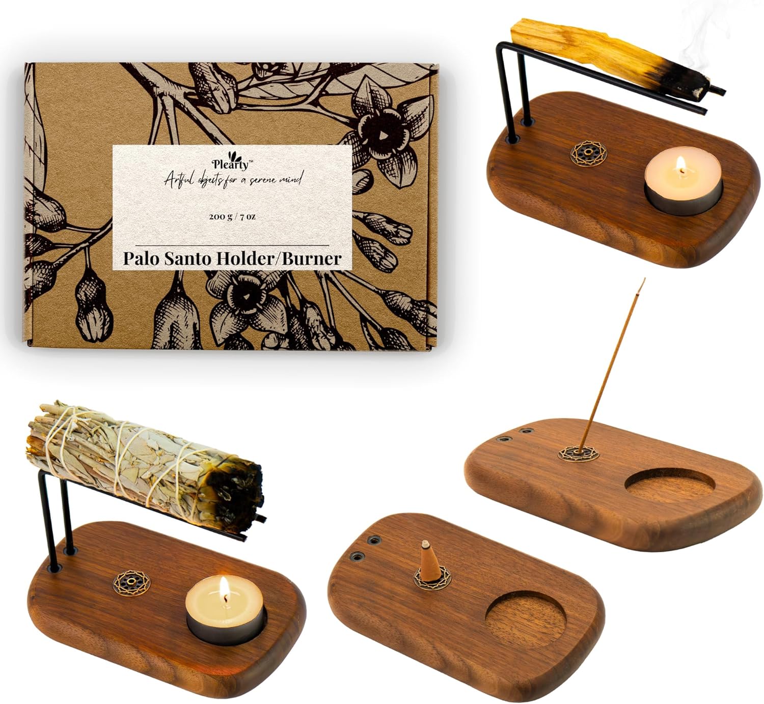 4 in 1 Walnut Wood Palo Santo Holder with Booklet