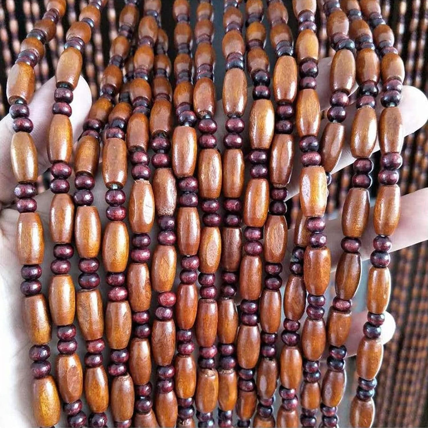 Handmade Wooden Beaded Curtain for Doors and Entryways