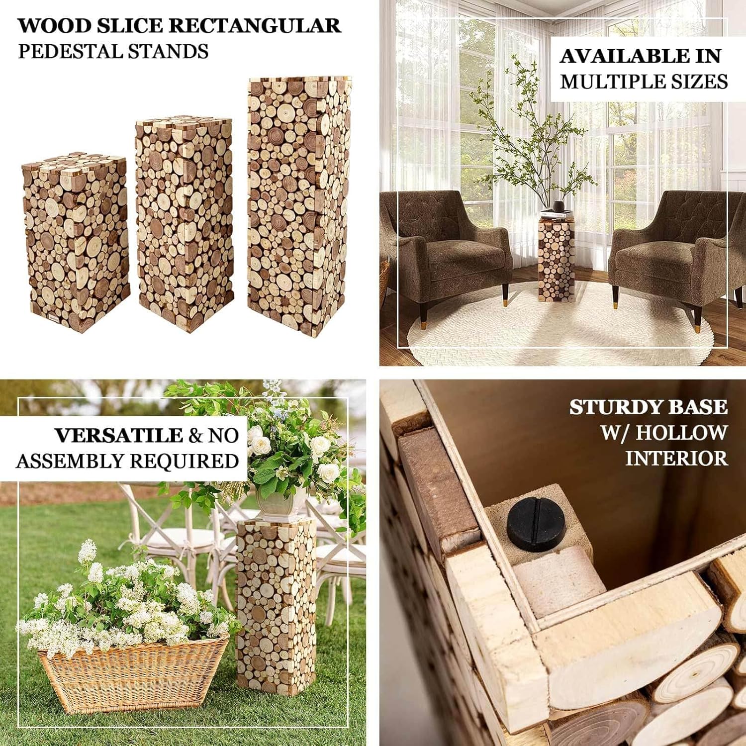 Efavormart Natural Wooden Slices Pedestal Stand 24 Inch