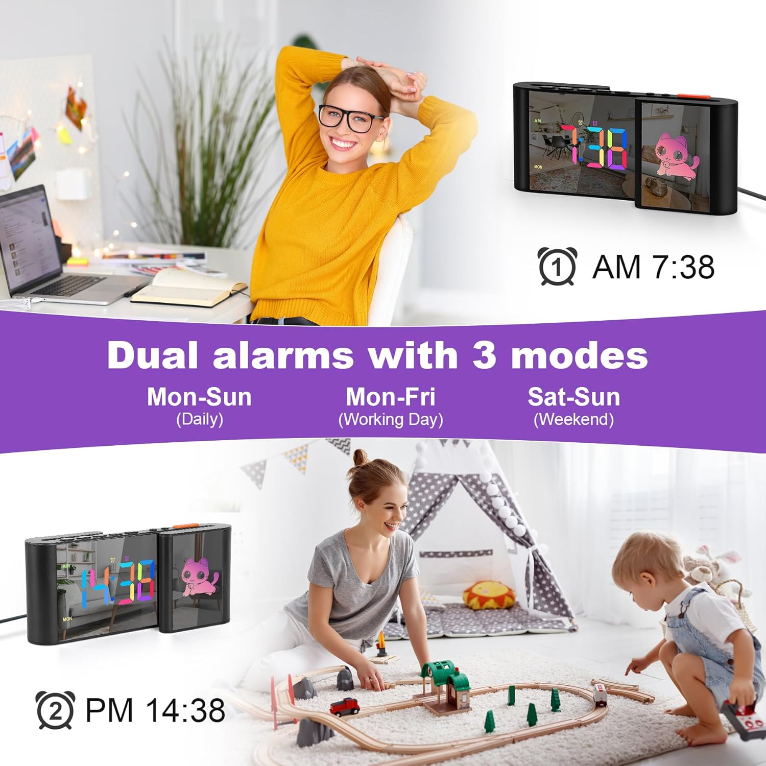 SZELAM Alarm Clock with RGB Light and Mirror