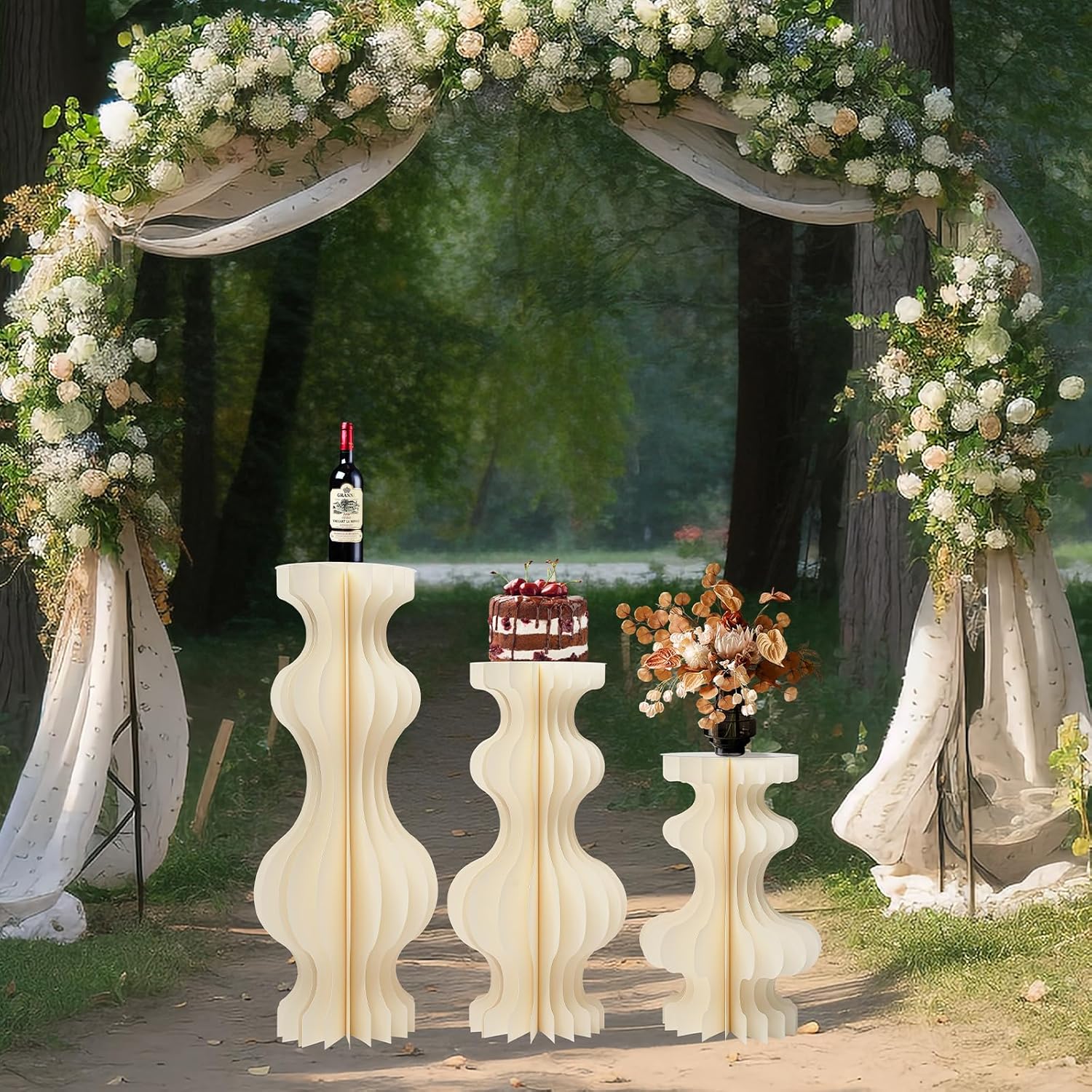3PCs Cylinder Pedestal Stands for Party Wedding Display Set Foldable Paper Stand