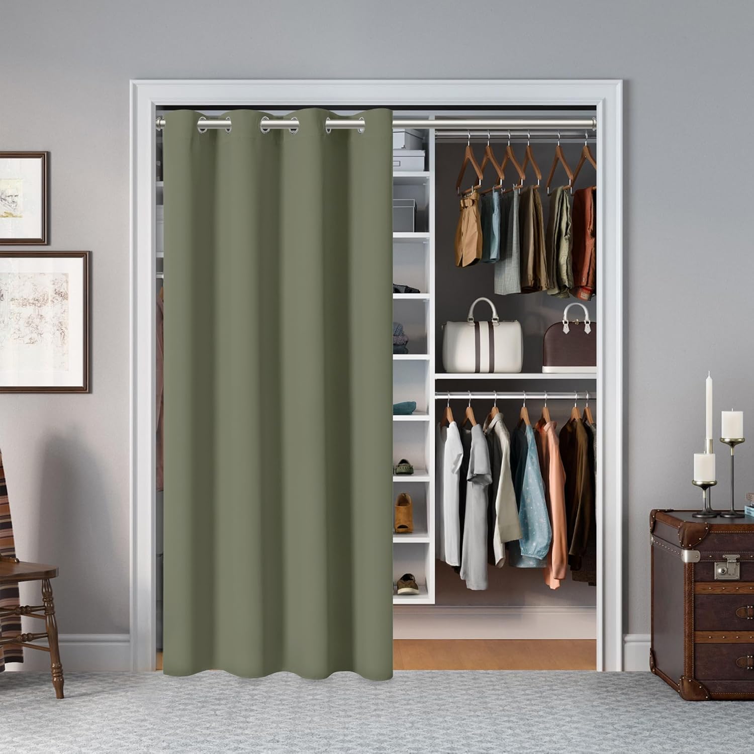 AOSKY Door Curtains Privacy Panel Olive Green 52x80 Inch
