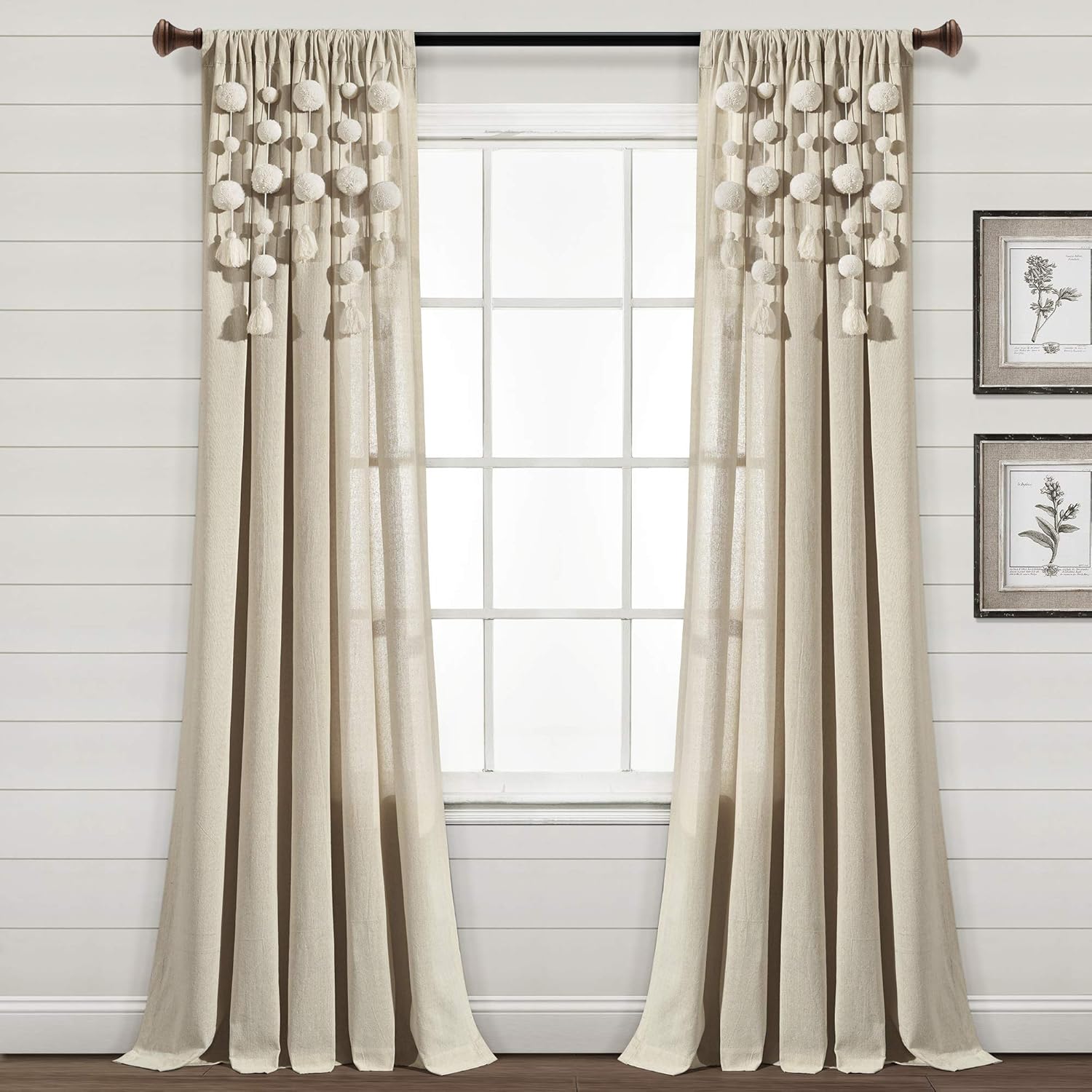 Lush Decor Boho Pom Pom Tassel Linen Curtain Panel