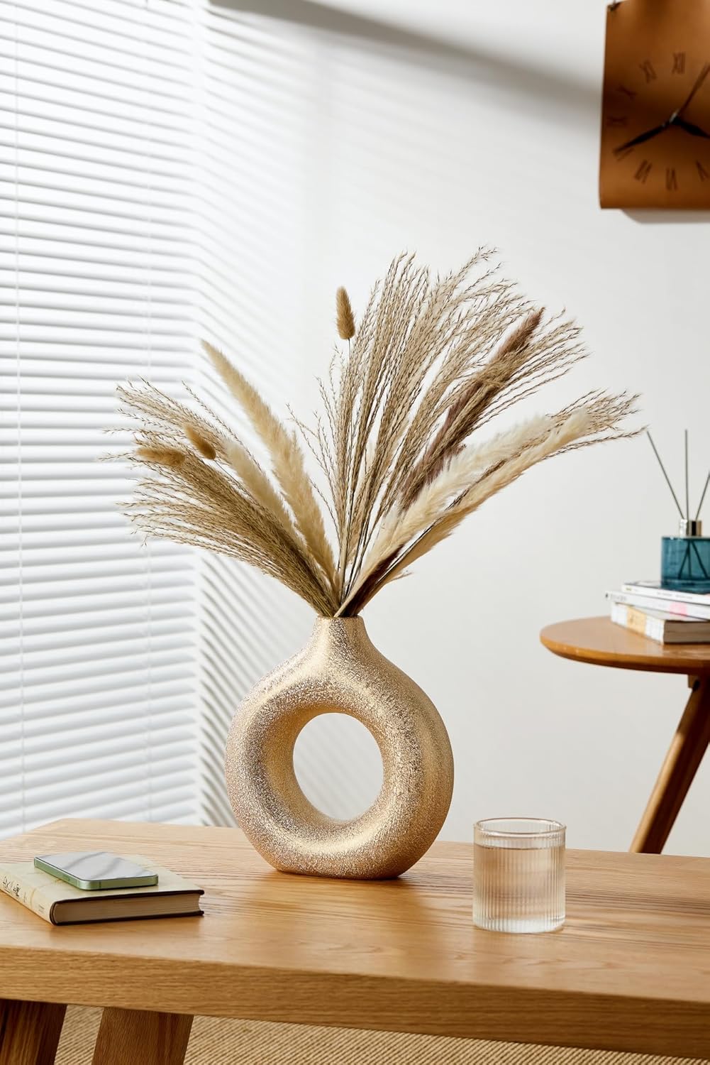 Set of 2 Gold Donut Hollow Ceramic Vases Handmade Modern Minimalist