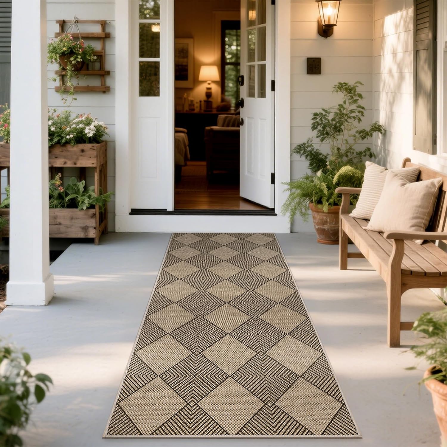 SHACOS Easy Jute 2x5 ft Runner Rug - Brown Plaid