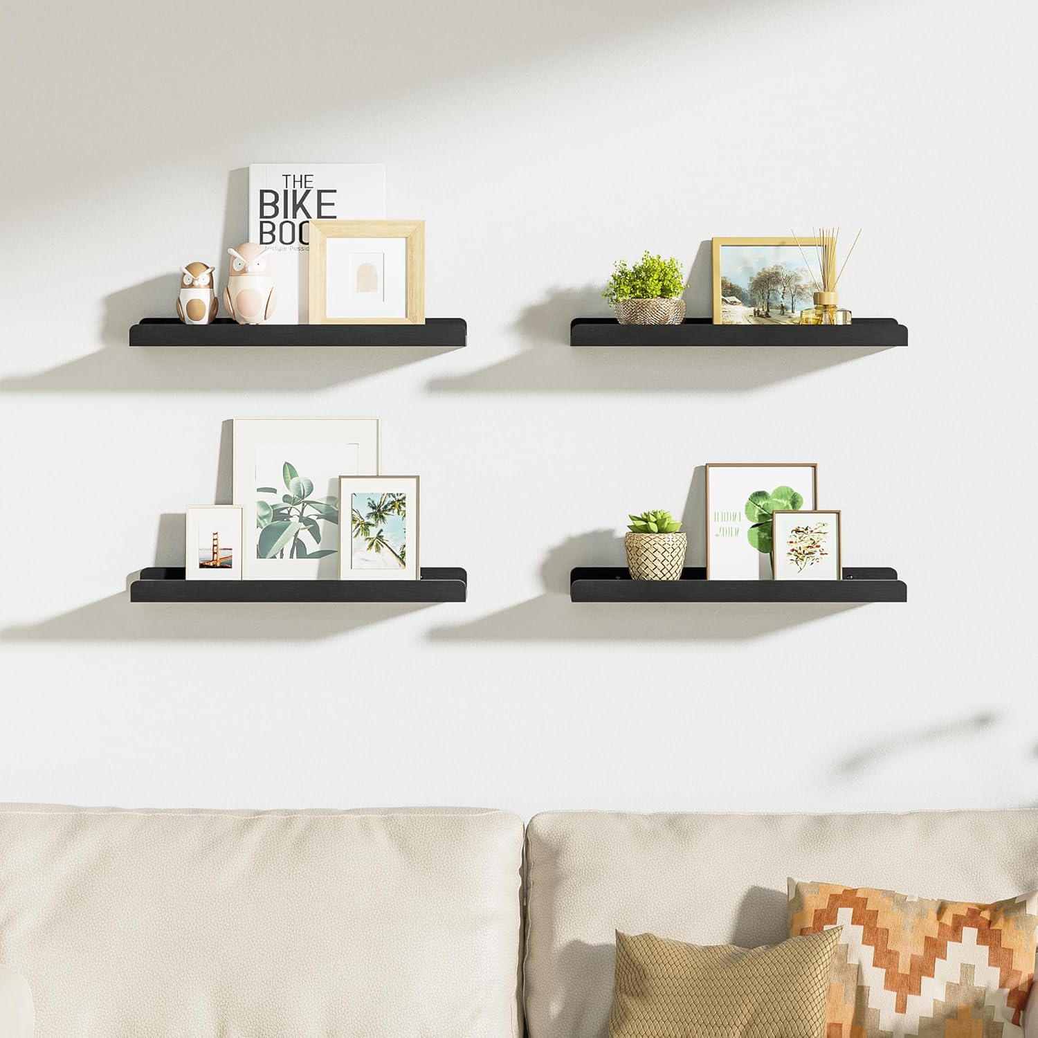 Love-KANKEI 4 Pack Black Floating Wall Shelves