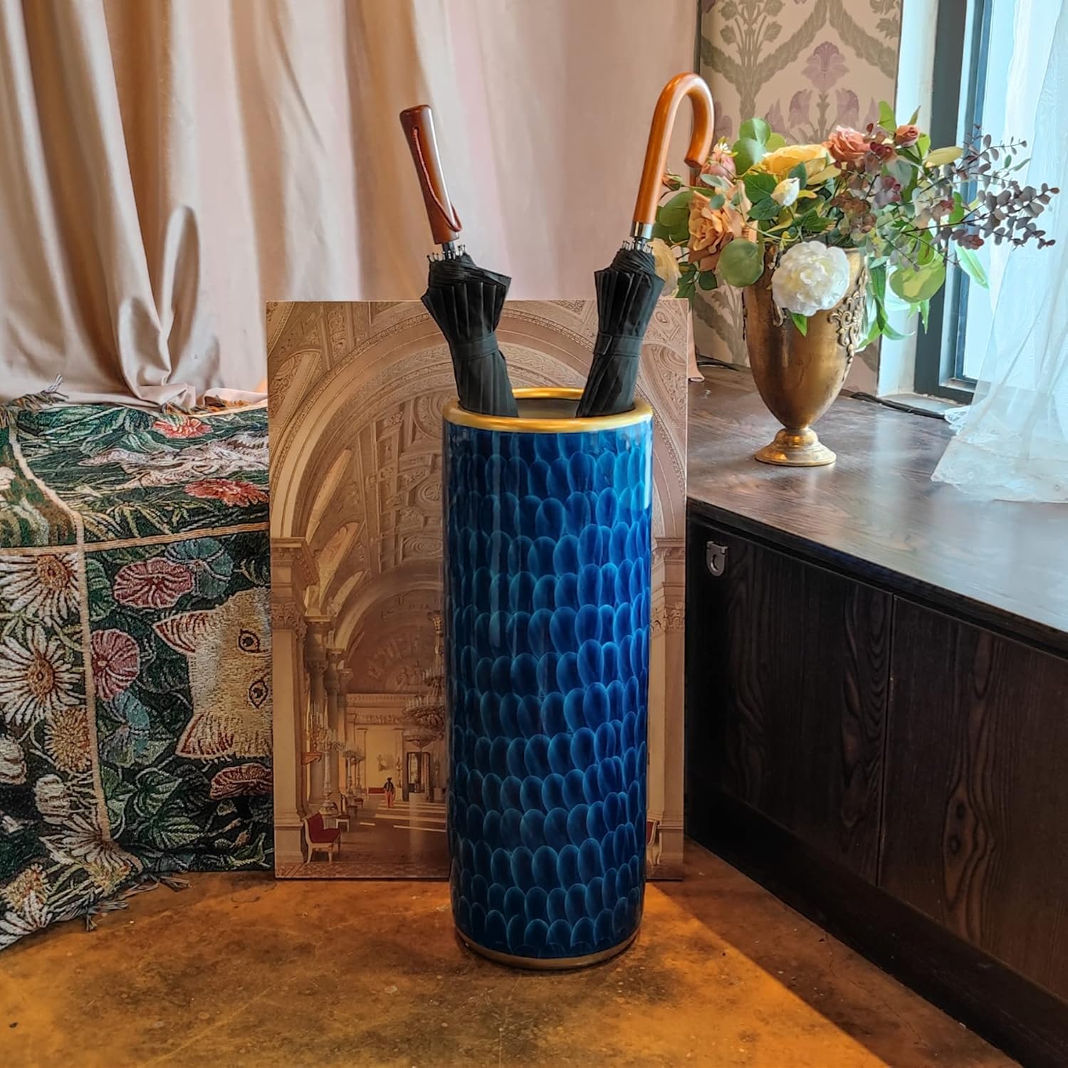 Landchy Peacock Blue Porcelain Umbrella Stand Holder