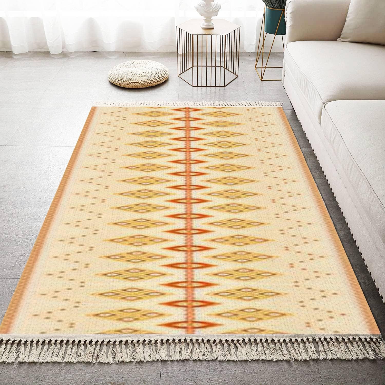 Boho Style Area Rug with Ikat Tassels