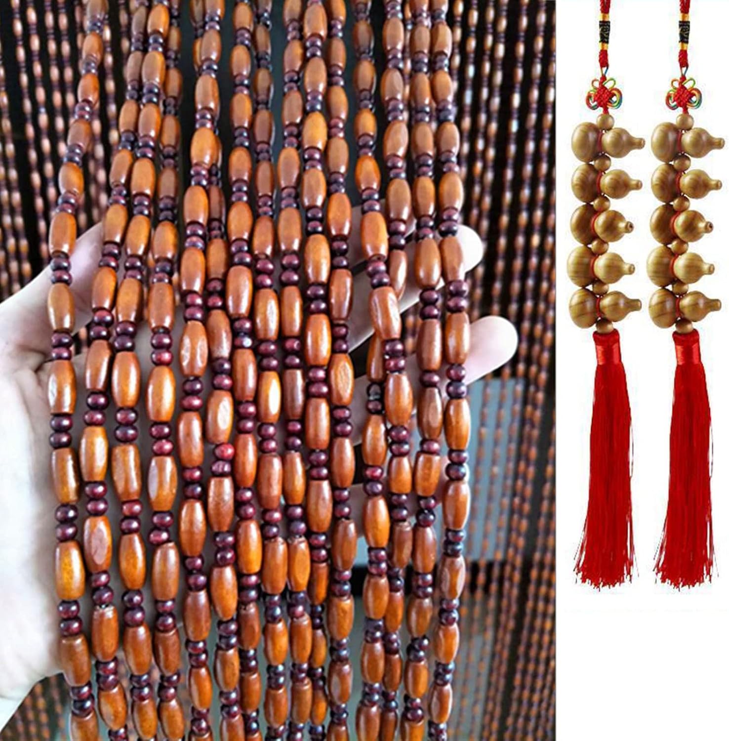 Handmade Wooden Beaded Curtain for Doors and Entryways