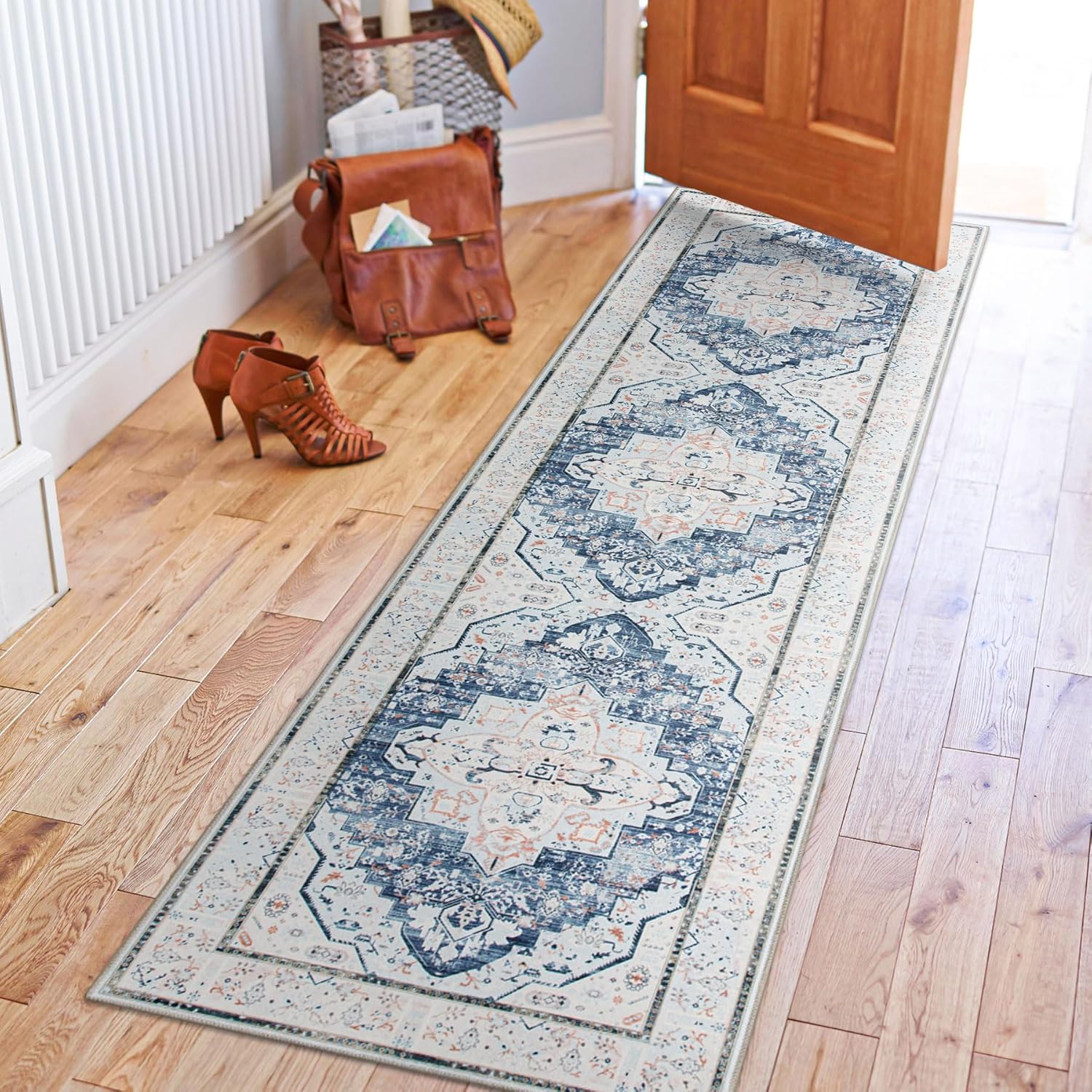 DECOMALL Washable Area Rug 26x9ft Vintage Blue