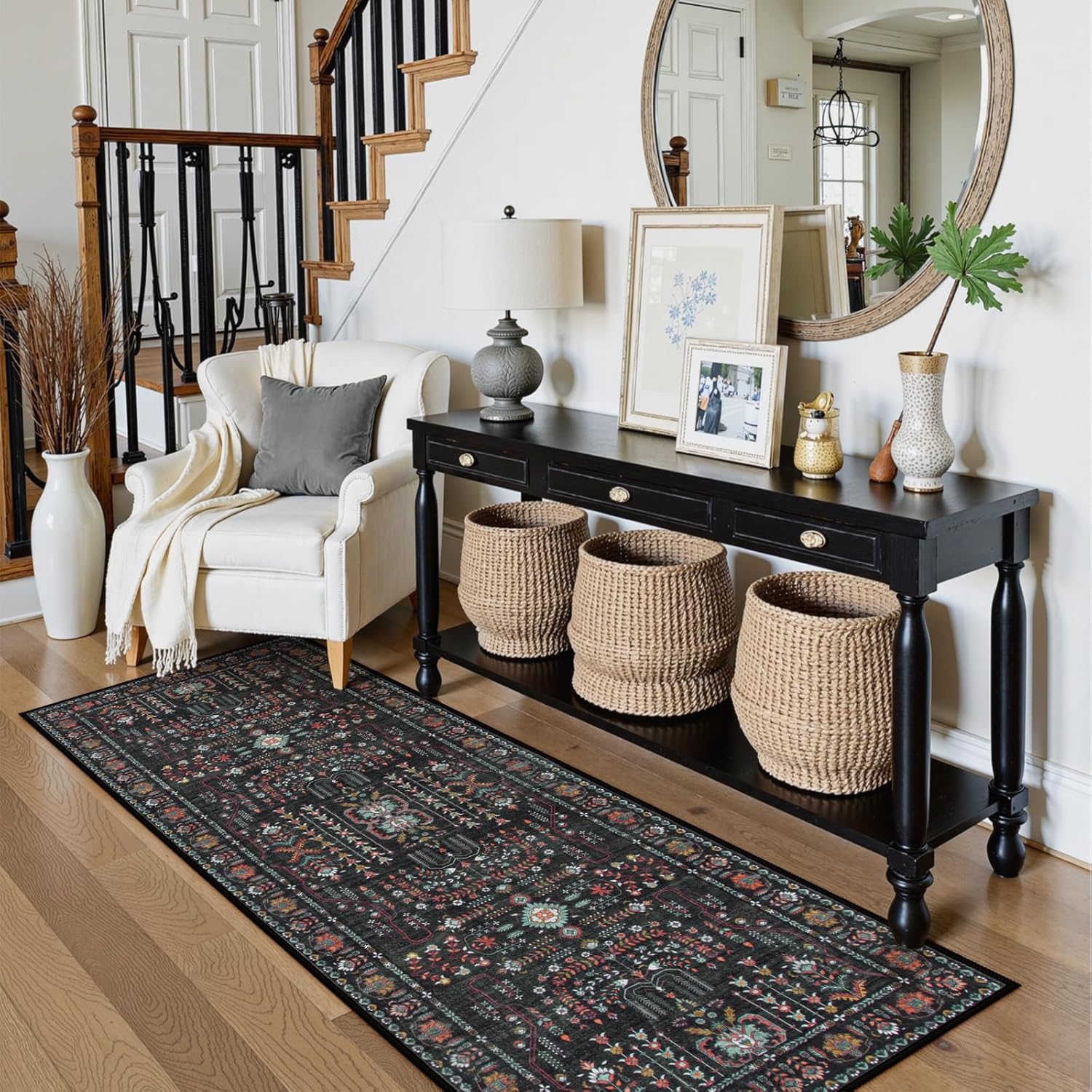 Moynesa Boho Black Rug Runners for Hallways