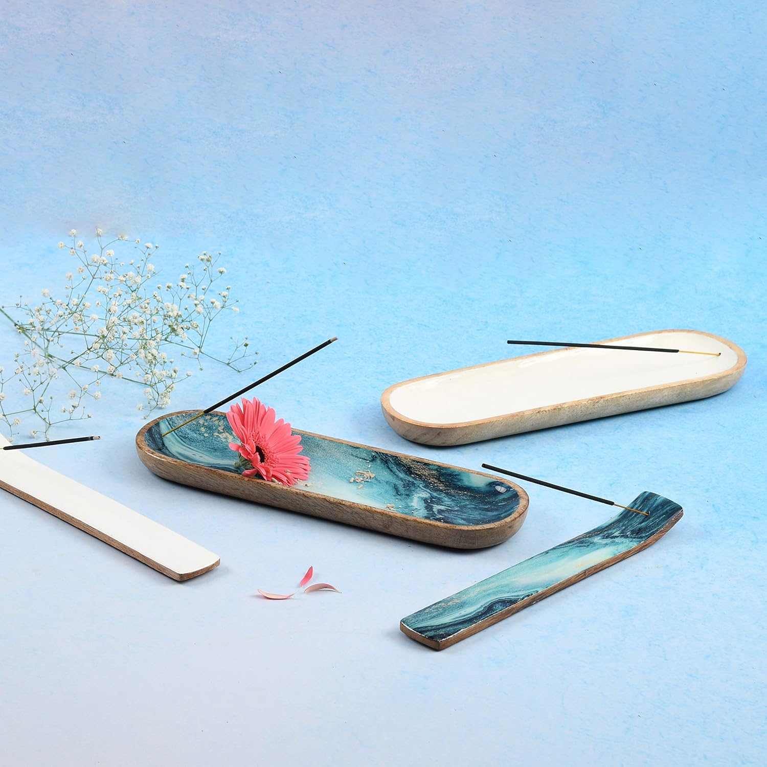 Folkulture Blue Mango Wood Incense Holder 12 Inches