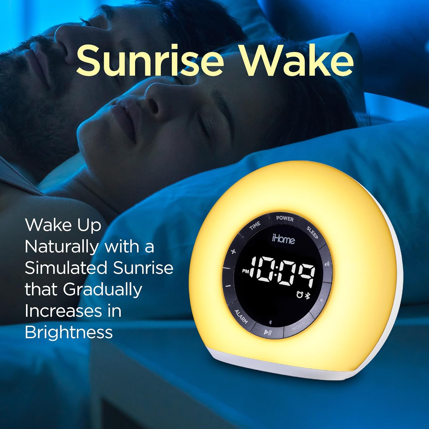 iHome Sunrise Alarm Clock Radio with Bluetooth Speaker and USB Charging