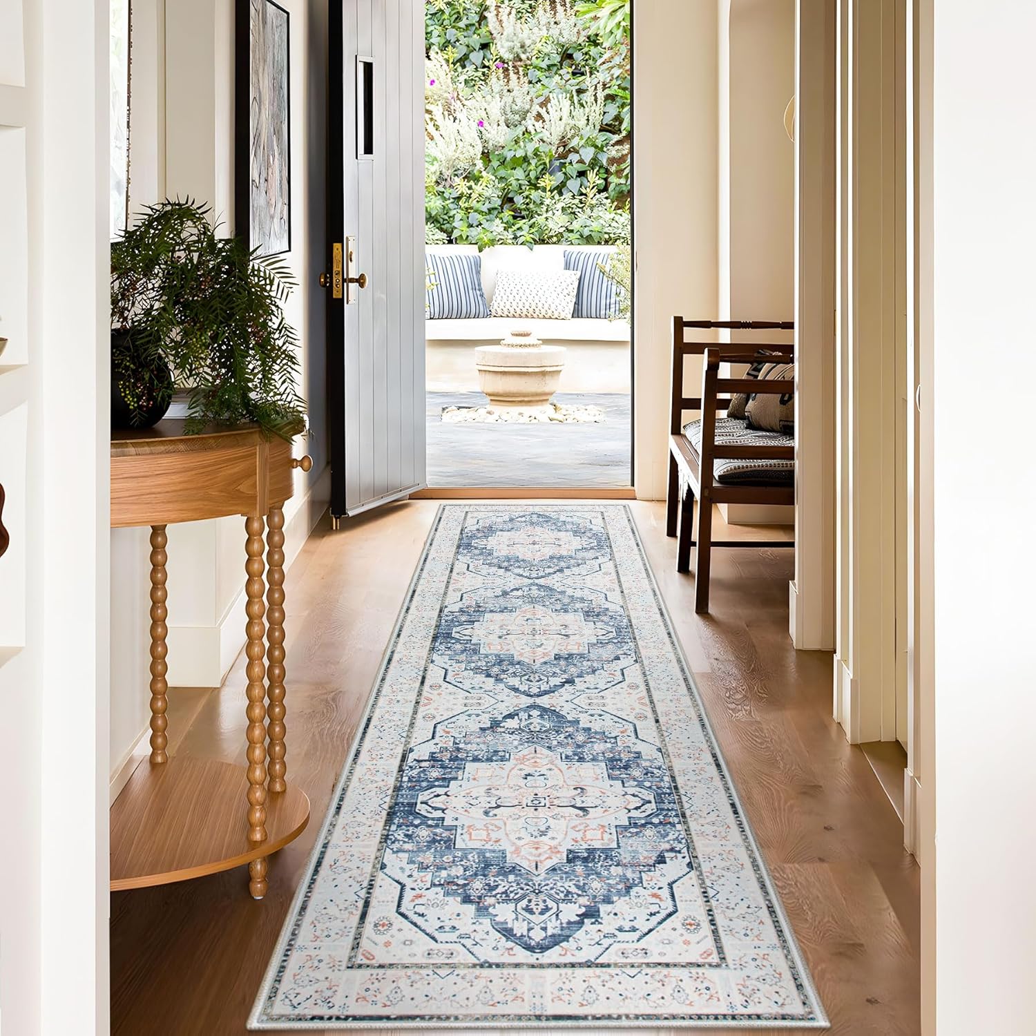 DECOMALL Washable Area Rug 26x9ft Vintage Blue