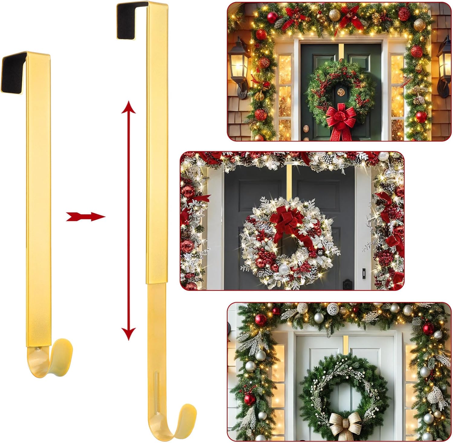 Adjustable Wreath Hanger for Front Door Non Scratch 20lbs Metal Hook