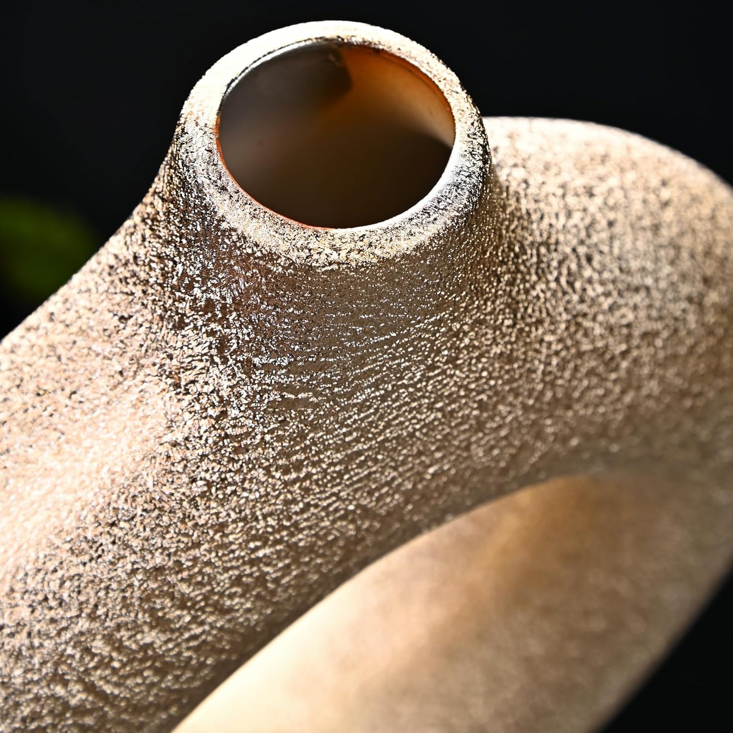 Set of 2 Gold Donut Hollow Ceramic Vases Handmade Modern Minimalist