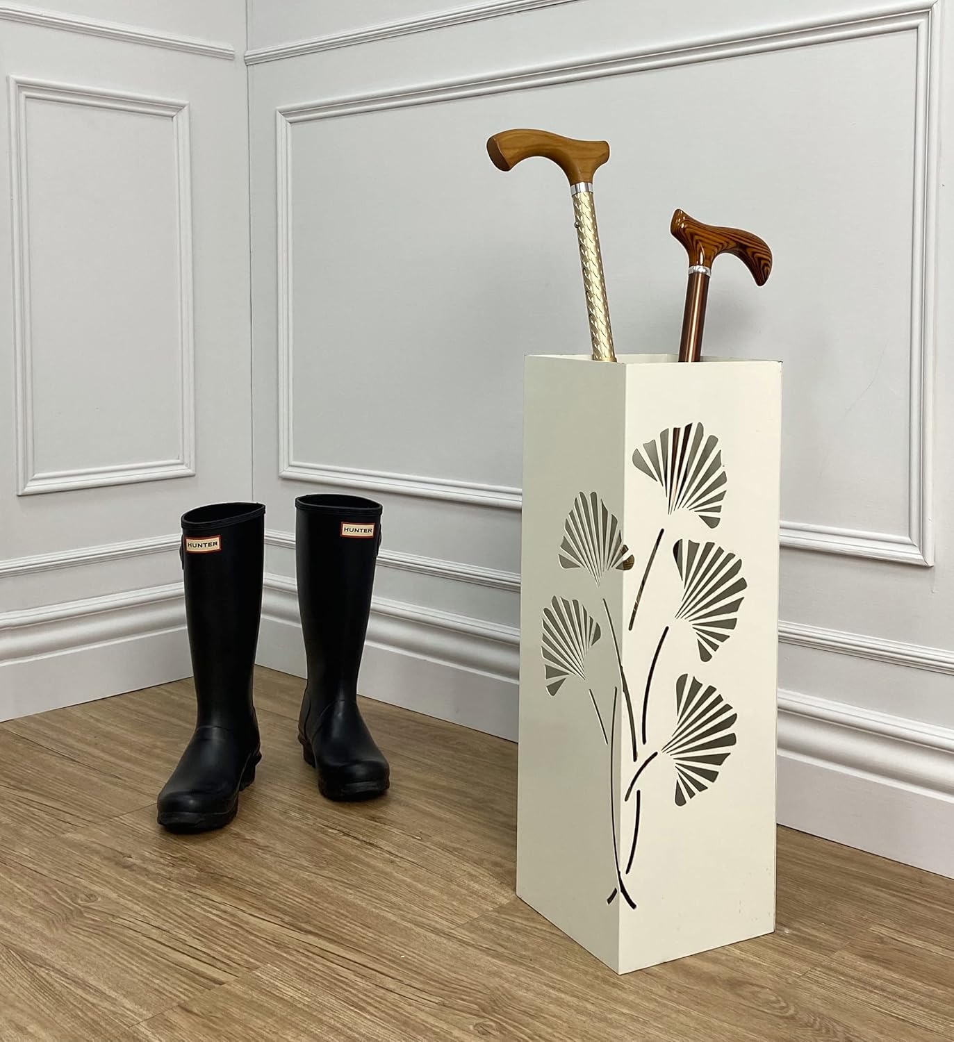 Mango Steam White Tall Japanese Ginkgo Leaf Umbrella Holder Stand Rack Organizer