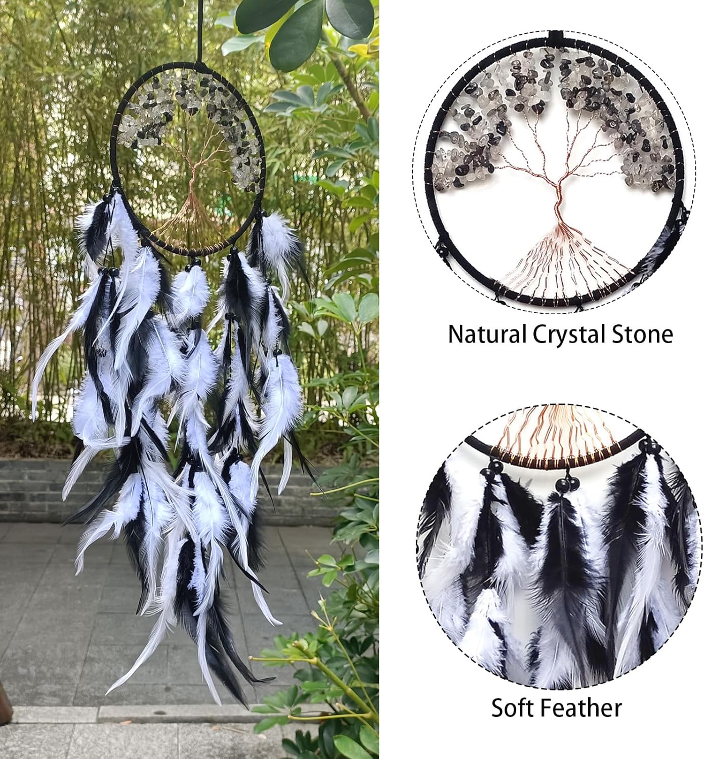 Handmade Dream Catcher Wall Decor with Crystal and Feathers